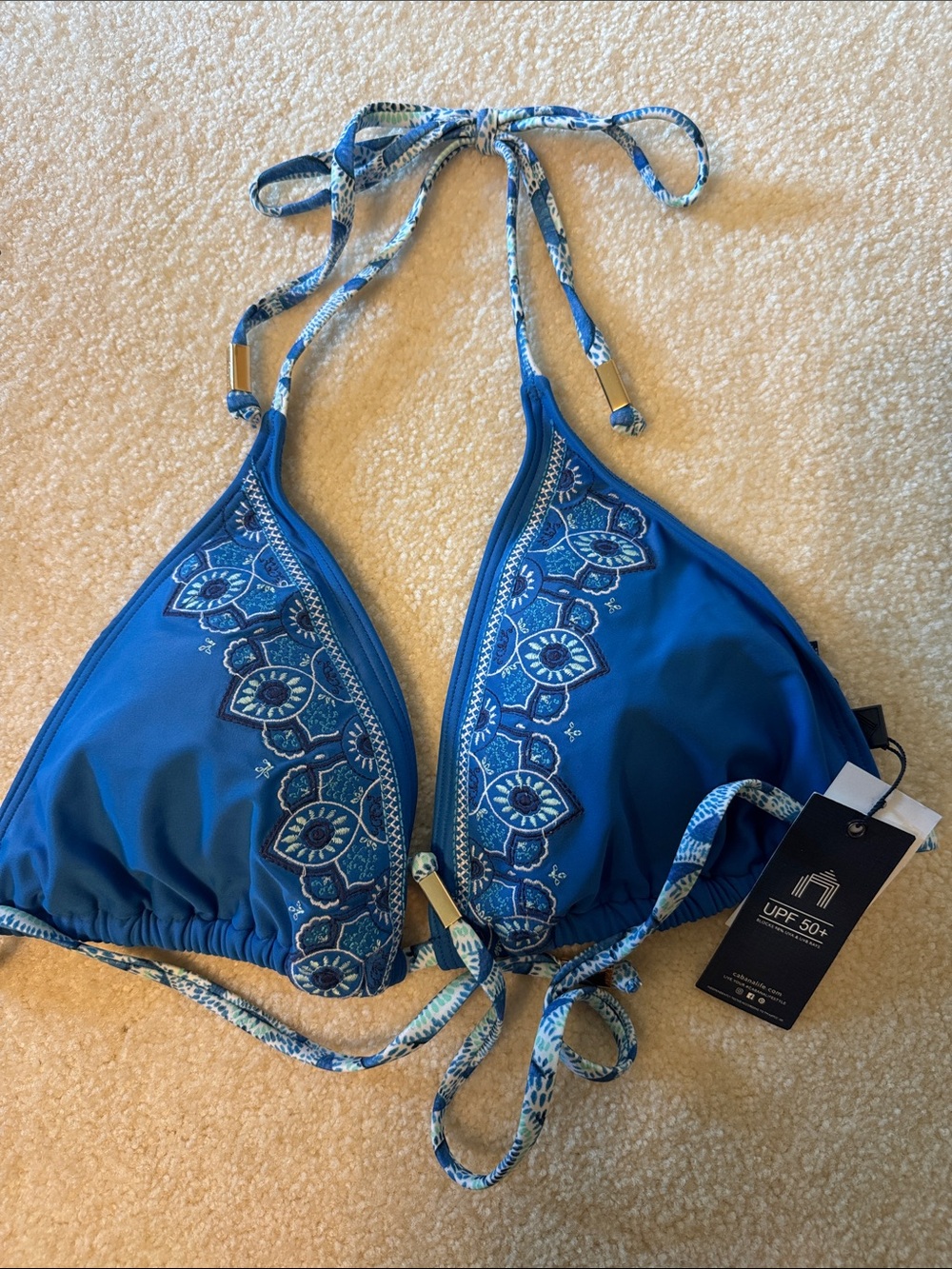 Cabana Life Bright Blue Embroidered Bikini Top